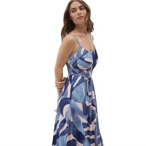 SOMA Paradiso Midi Built In Bra Dress Blue Pink Spring Summer Sun Dress